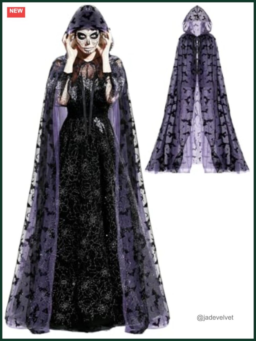 Halloween Hooded Cape Tulle Cloak Medieval Vampire Robe Cosplay